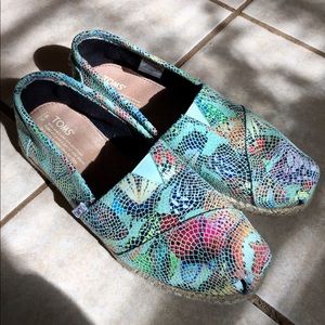 Toms Blue Leather Mosaic Butterfly Espadrilles